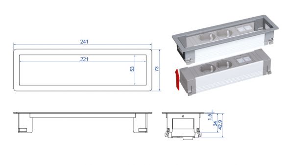 Врізний блок розеток Bachmann Power Frame 2x220+USB-зарядне (Type A+C)