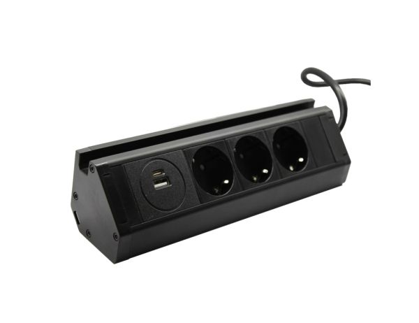 Накладний кутовий блок розеток ElectroHouse EH-AR-308 3x220+1xUSB (A+C) зарядне. Чорний