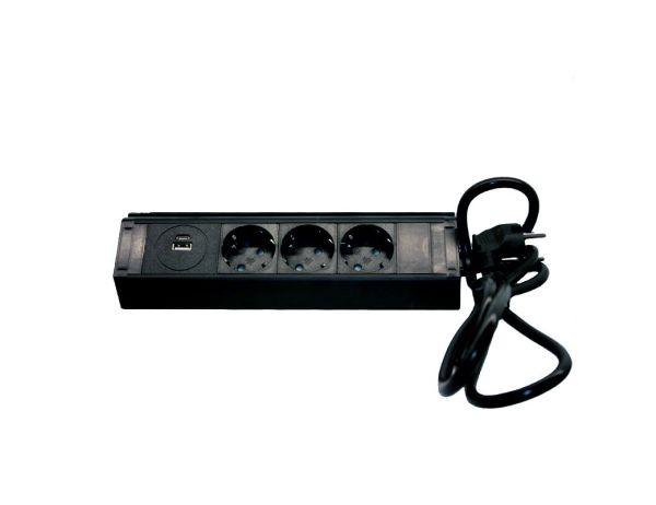 Накладний кутовий блок розеток ElectroHouse EH-AR-308 3x220+1xUSB (A+C) зарядне. Чорний