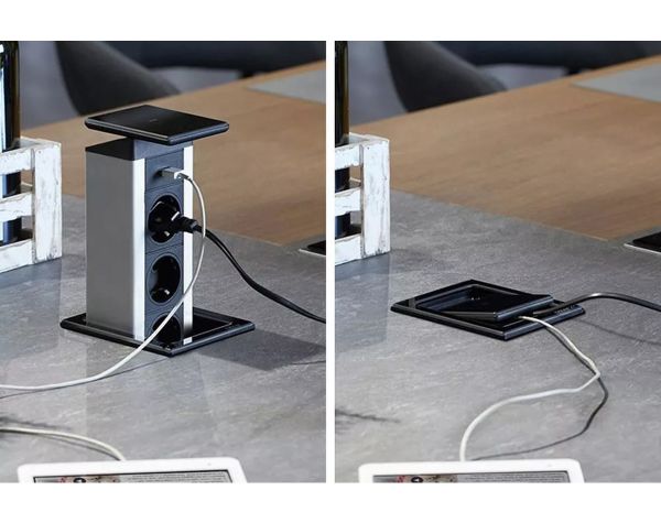 Выдвижной блок EVOline Port Push 3x220+USB-A. Черное стекло