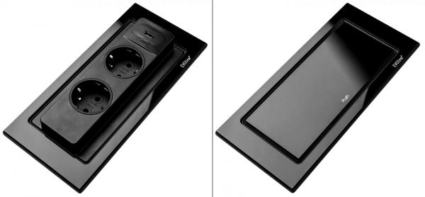 Блок розеток врезной EVOline BackFlip 2x220+USB-зарядное