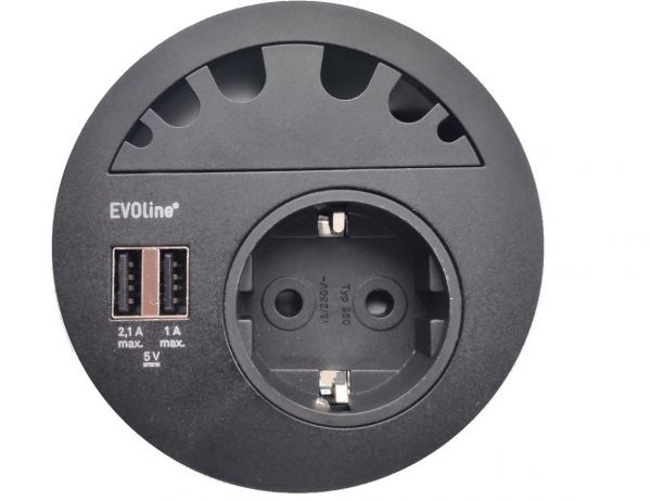 Врізний блок EVOline Circle80 220+2xUSB-зарядное + панель вывода кабелей