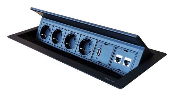 Блок розеток EVOline FlipTop Push 4x220+HDMI+2xRJ45. Чёрный