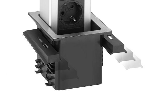 Выдвижной блок EVOline Port Push 3x220+USB-A. Черное стекло