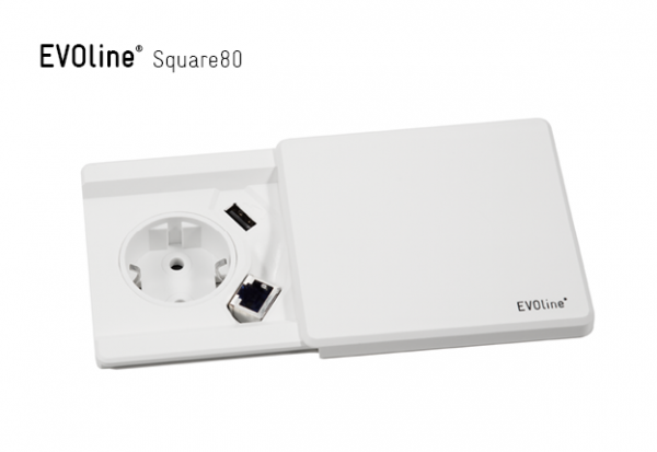 Врезной блок розеток EVOline Square80 220+USB-зарядное. Без зарядки Qi