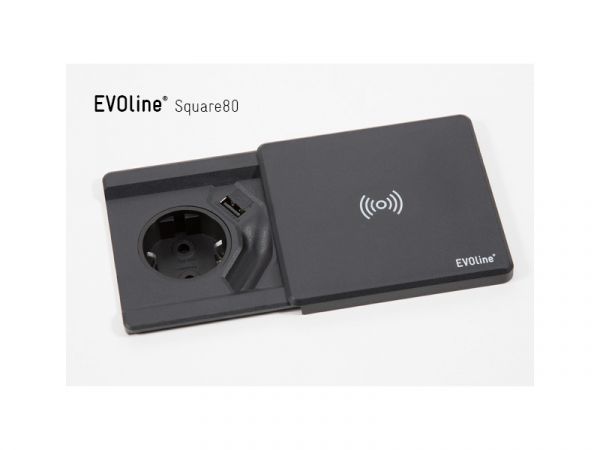 Врезной блок розеток EVOline Square80 220+USB-зарядное. Беспроводная зарядка Qi