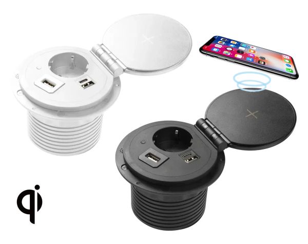 Блок GTV Charger Plus 230+USB-AC+ бездротова Qi + змінні USB-A, RJ45, HDMI