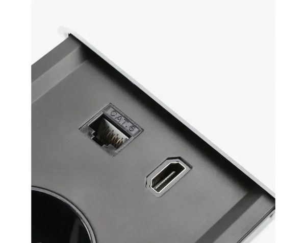 Врезной блок GTV Prestino 2x230 + USB-AC + RJ45 + HDMI. Крышка-слайдер
