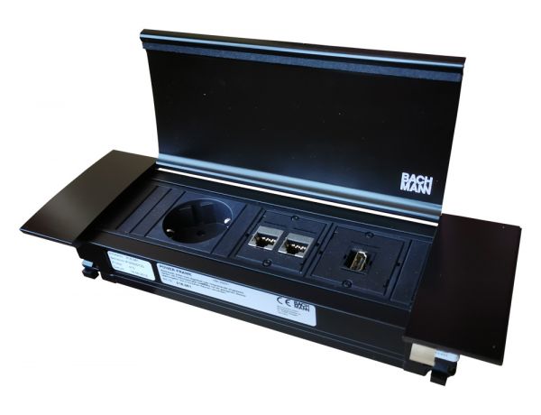 Врезной блок розеток Bachmann Power Frame Cover 220+2xRJ45+HDMI. Чёрный корпус
