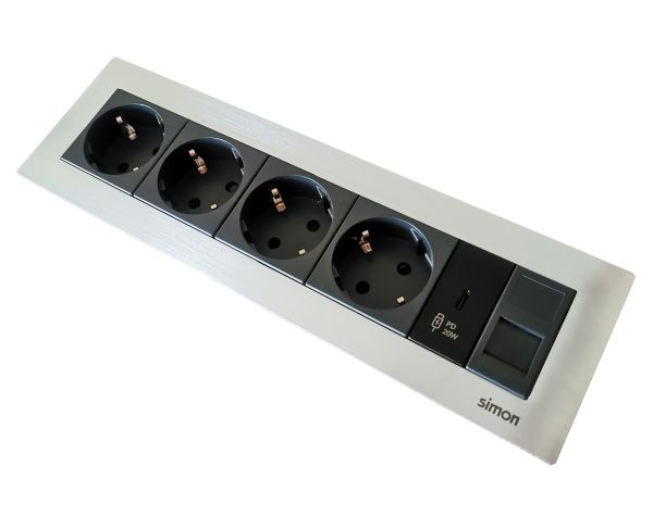 Врізний блок Simon Ofiblock Line 4x220+USB-C 20W +1xRJ45