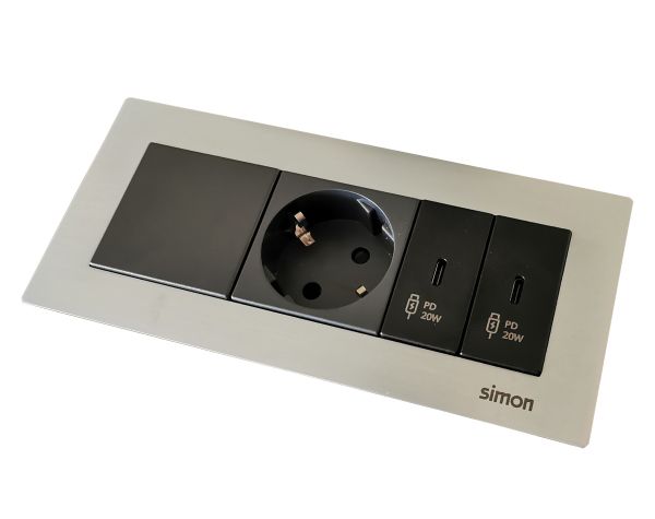 Врезной блок Simon Ofiblock Line 1x220+2xUSB-C 20W