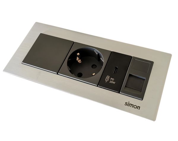 Врезной блок Simon Ofiblock Line 1x220+USB-C 20W +1xRJ45