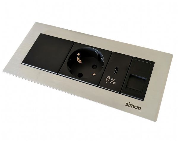 Врізний блок Simon Ofiblock Line 1x230+USB-C 20W+1xRJ45