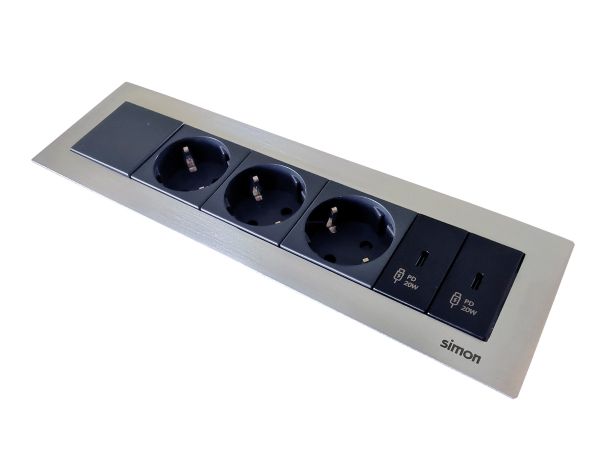Врезной блок Simon Ofiblock Line 3x220+2xUSB-C 20W