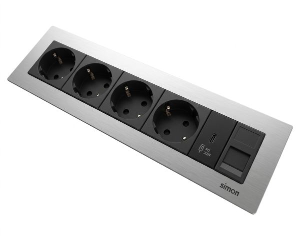 Врізний блок Simon Ofiblock Line 4x230+USB-C 20W +1xRJ45
